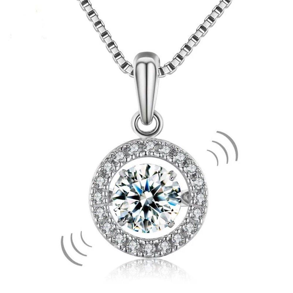 Dancing Stone Halo Necklace 925 Sterling Silver